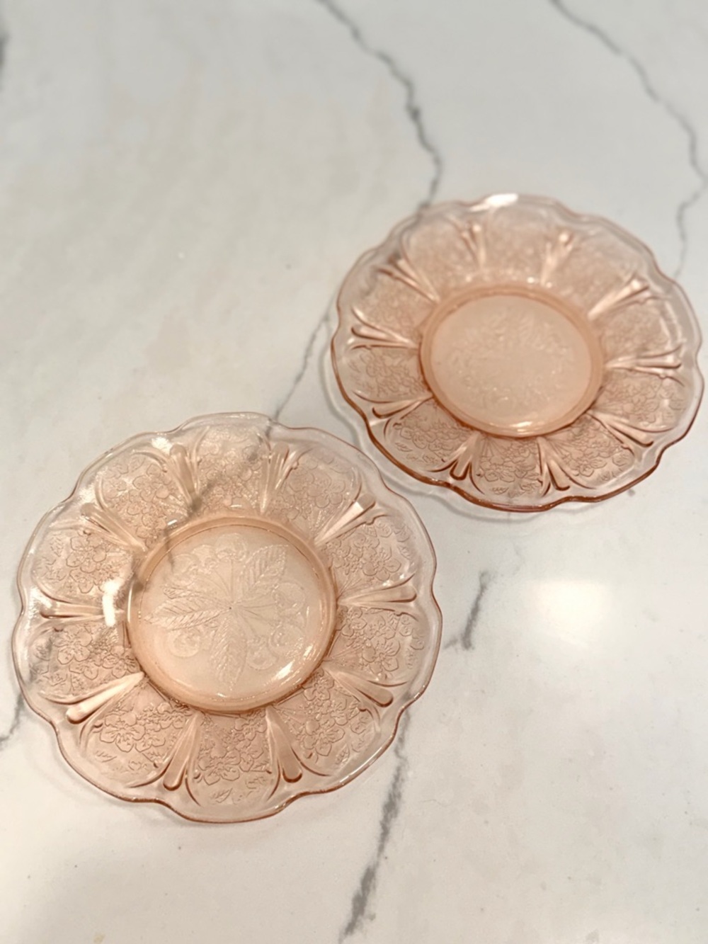 Vintage Pink Glass Floral Dessert Plates - Set of 2
